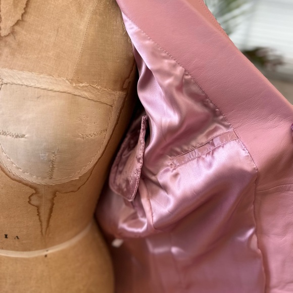 90s Vintage PINK Leather Jacket w/TAGS! Pristine condition! Size x-Sm - Picture 10 of 11
